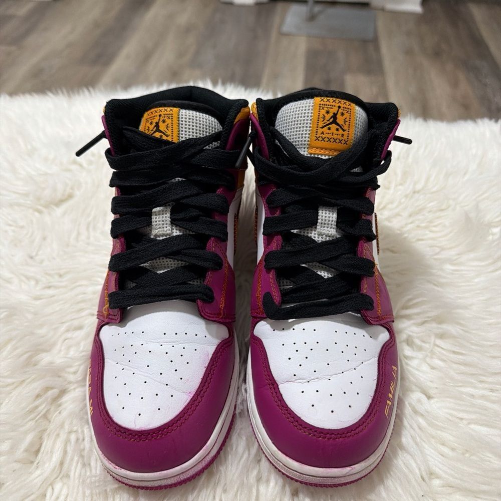 Nike Jordan Kids Sneakers - White, Purple, and Yellow Size 7Y
